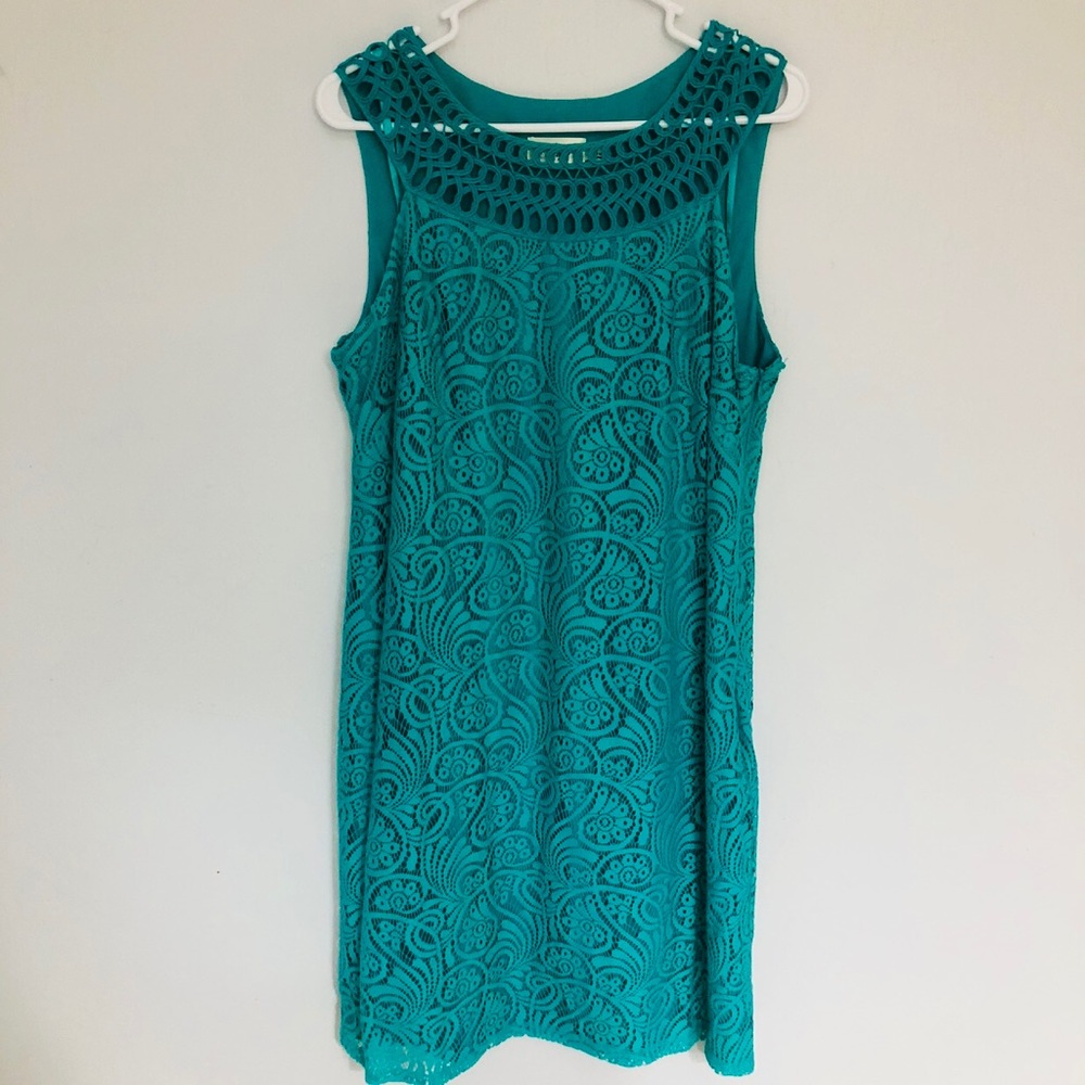 Eliza J Teal Laser Cut Spring Dress Size 12